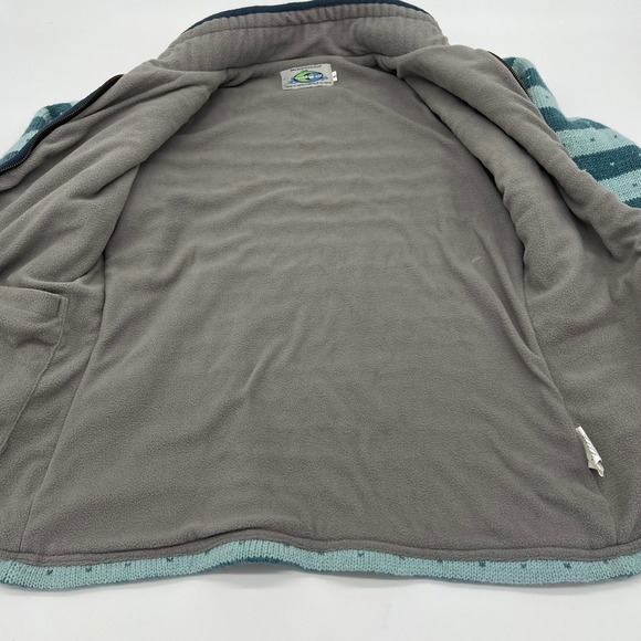 Laundromat Stuff Wool Knit Zip Up Sweater Stripe Fleece Lined - Blue - Picture 9 of 13